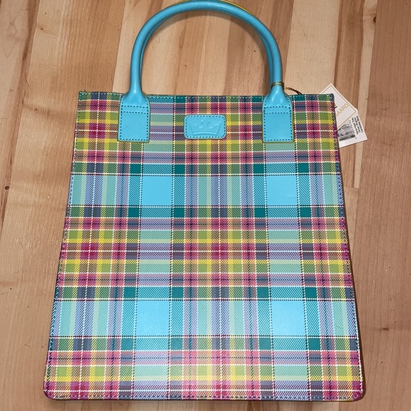 Baekgaard tartan brights tote bag in Caribbean Blue BNWT - Picture 2 of 10